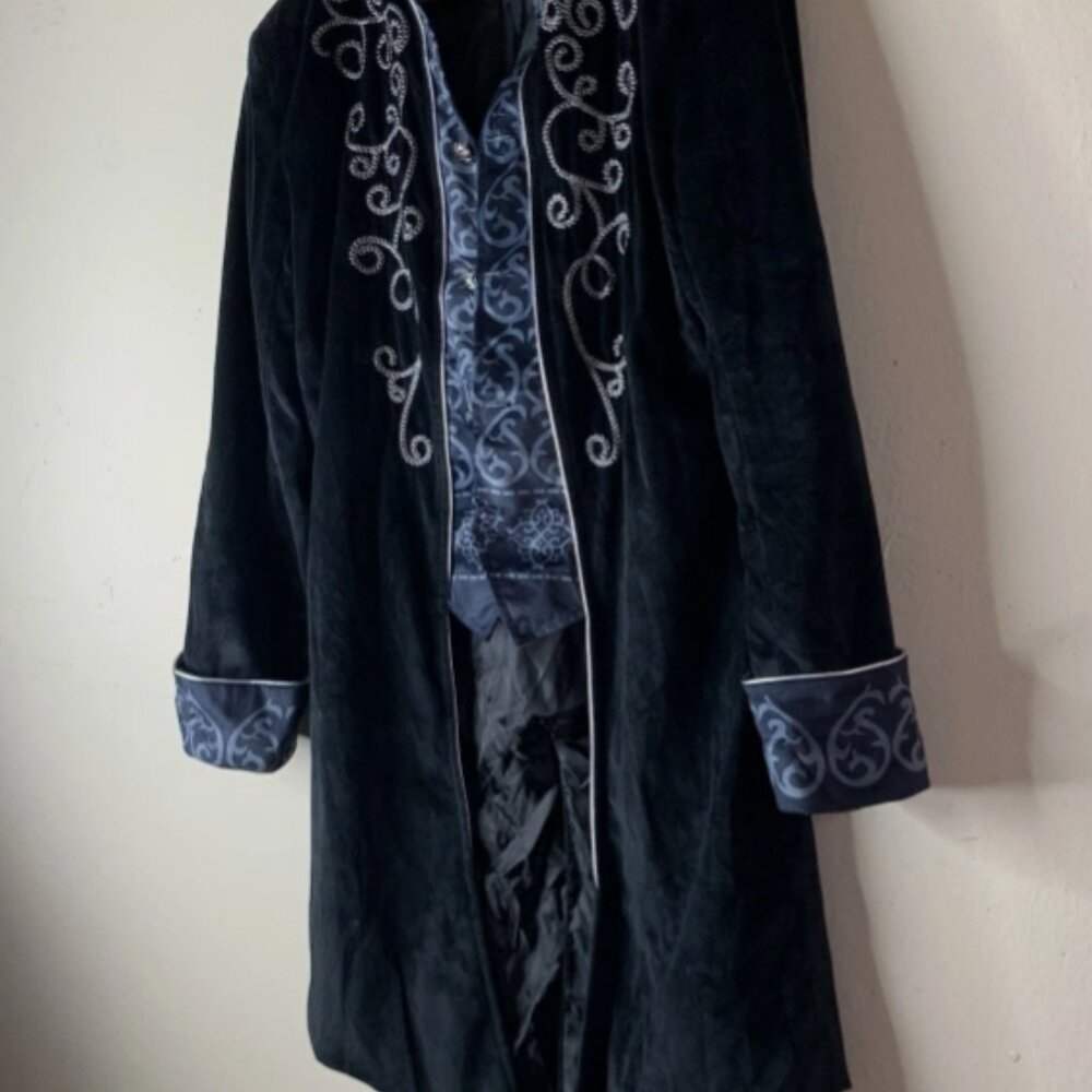 Men Steampunk Gothic Victorian Jacket Velvet Tailcoat Medieval Renaissance Blk M - Picture 4 of 11